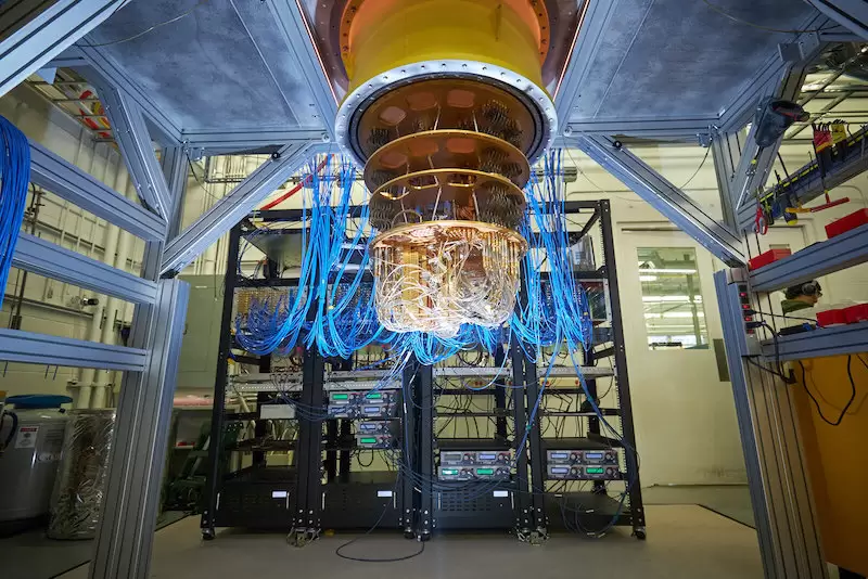 Google's quantum computer, a chandelier of gold cooling stages